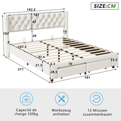 Rosahqnda Modernes Doppelbettgestell 140*190cm Stauraumbett 160-180*200cm mit LED&USB& Schubladen Jugendbett Gästebett Samtbeige