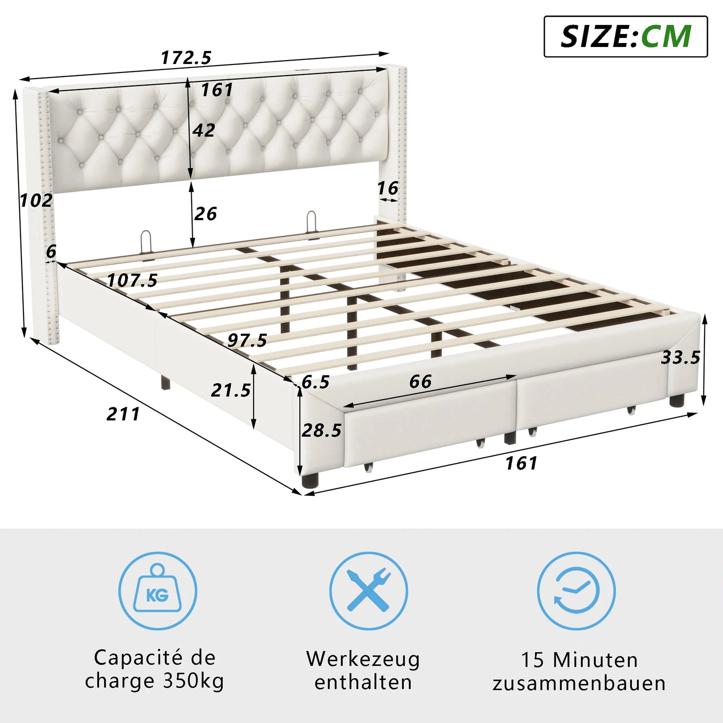 Rosahqnda Modernes Doppelbettgestell 140*190cm Stauraumbett 160-180*200cm mit LED&USB& Schubladen Jugendbett Gästebett Samtbeige