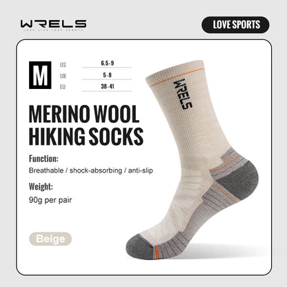 WRELS Merino Wool Socks Hiking Running Socks Soft Lightweight Shock Absorption Damping Mid-Calf Breathable Ankle Cycling Socks.