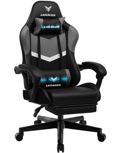 LUCKRACER Gaming Stuhl mit fußstütze Bürostuhl Ergonomisch mit verstellbare Lendenkissen, Kopfkissen Gaming Chair