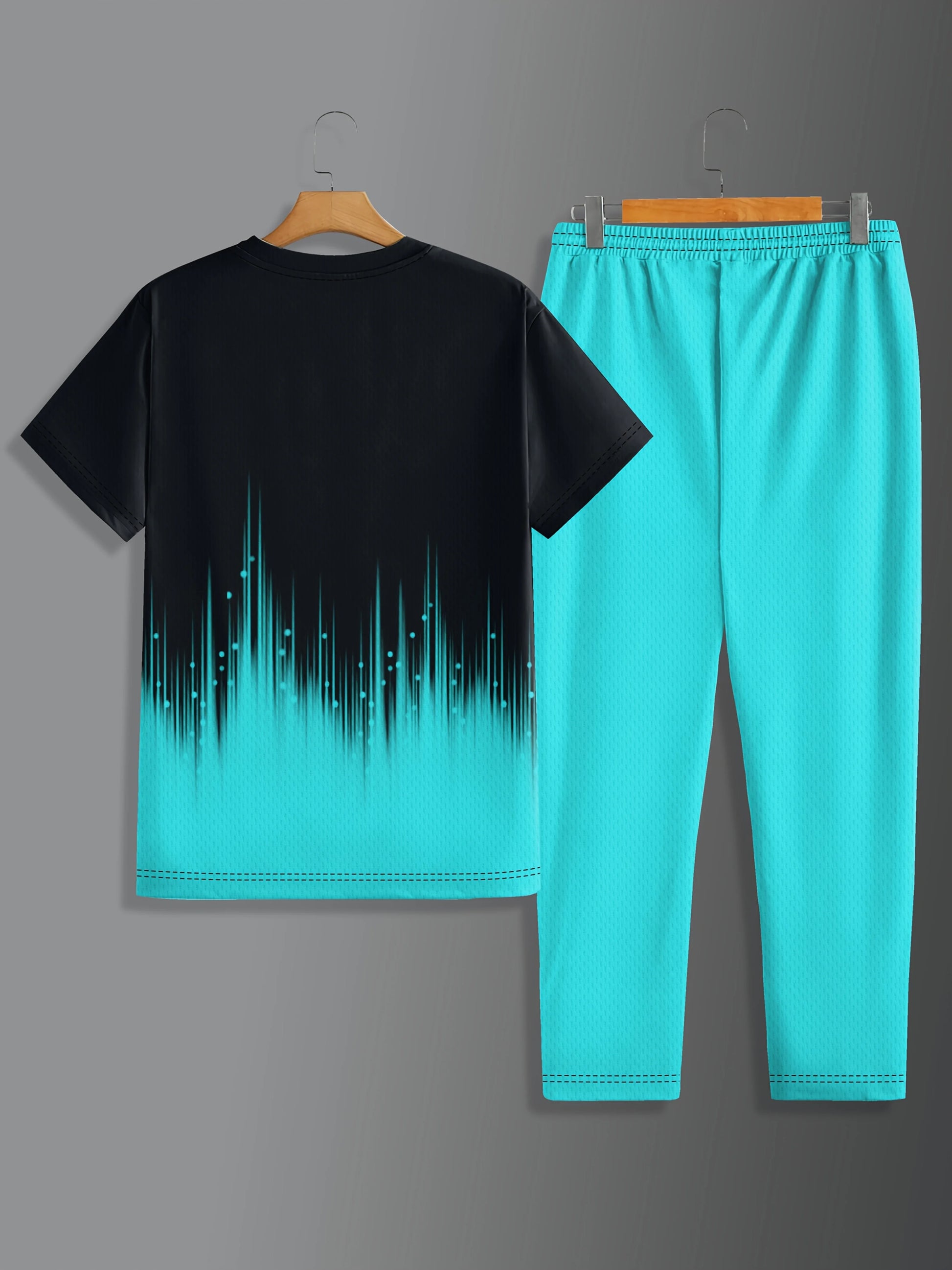 2025 Simple Men's Summer Gradient Printed Comfortable and Breathable Round Neck T-shirt Pants Set Outdoor Casual Two Piece Set.