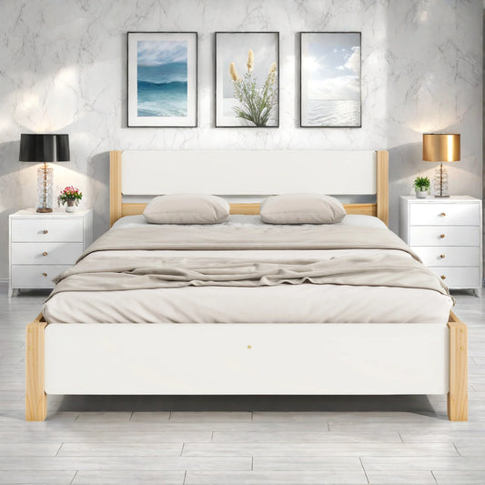 Rosahqnda Einzelbett 90*200cm Doppelbettgestell 140*200cm Holzbett Jugendbett Apartmentbett Gästebett Hauptschlafzimmer, Kiefer