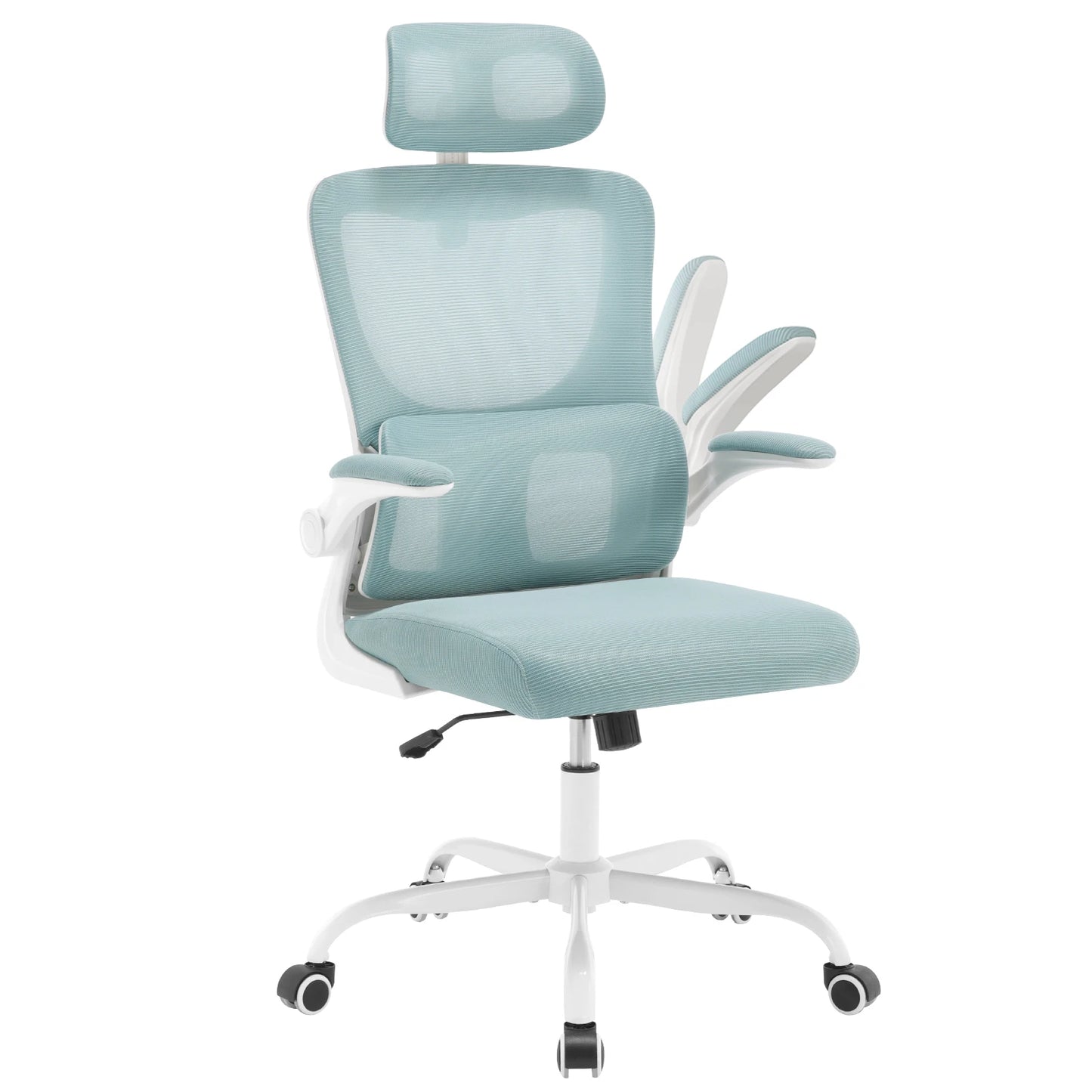 WOLTU Drehbarer Bürostuhl, ergonomischer Netz-Schreibtisch, Computerstuhl, höhenverstellbar, Schaukelfunktion, umkehrbare Armlehnen, Kopfstütze