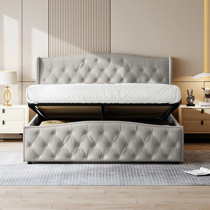 Polsterbett 140x200 cm mit Unterbettkommode, Doppelbett mit Kopfteil und Lattenrost, Samt, für Erwachsene und Jugendliche