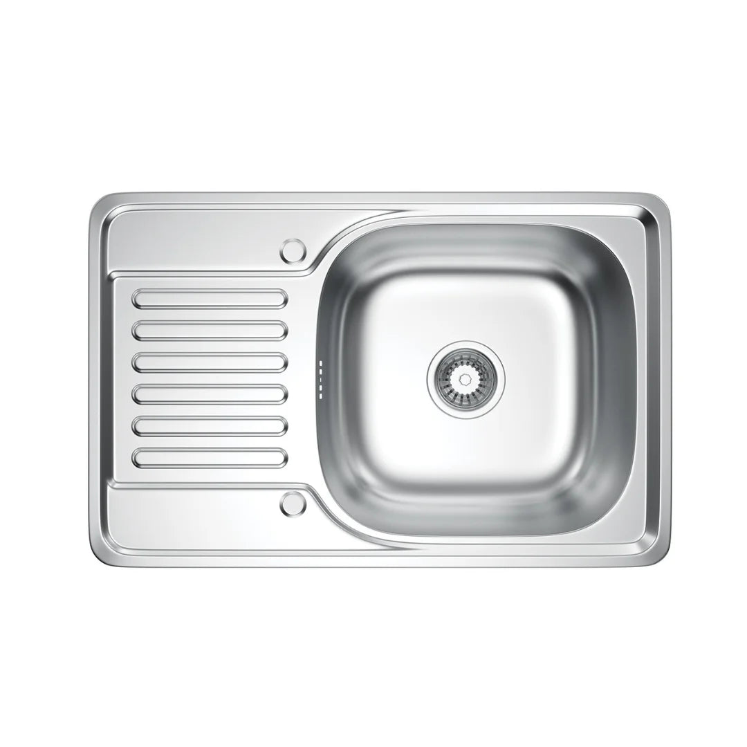 66 x 42 cm großes Edelstahl-Küchenspüle mit Abtropffläche, silbrige Einzelschüssel-Spüle aus Inox, linke/rechte Installation
