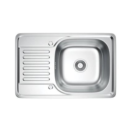 66 x 42 cm großes Edelstahl-Küchenspüle mit Abtropffläche, silbrige Einzelschüssel-Spüle aus Inox, linke/rechte Installation