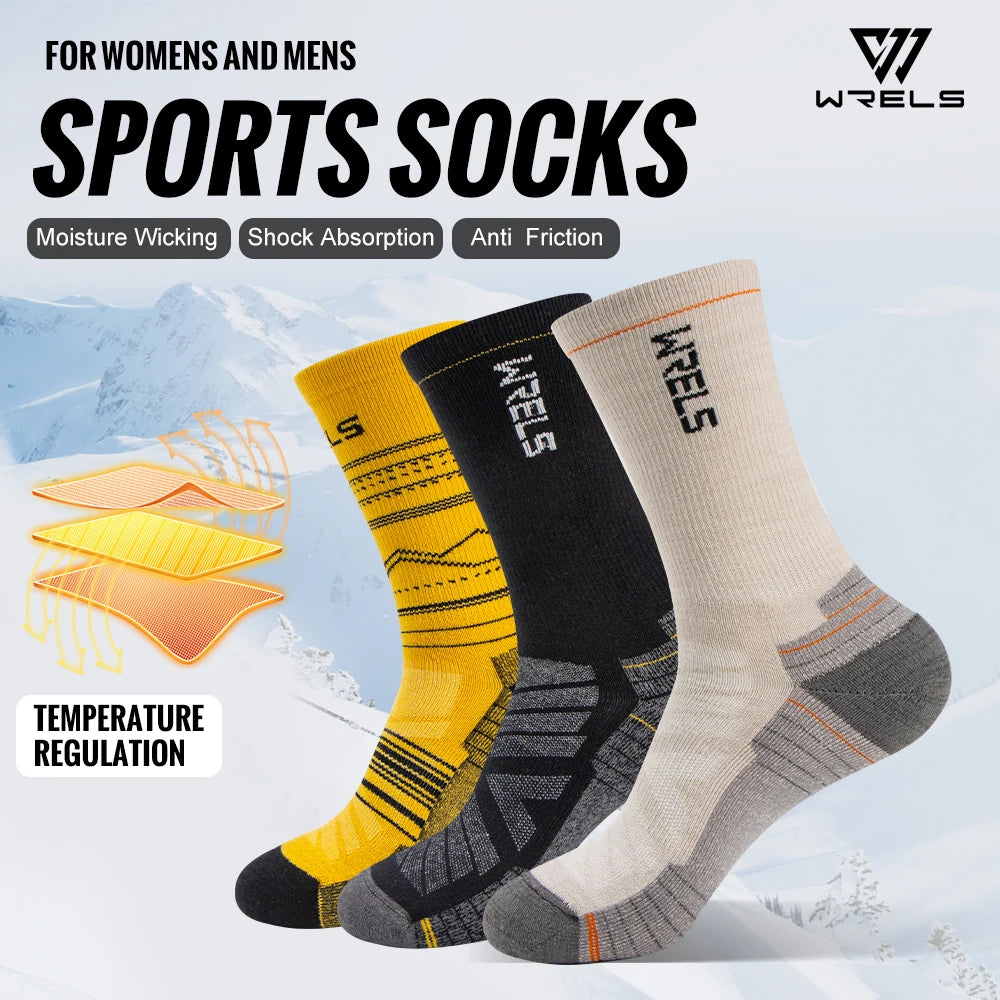 WRELS Merino Wool Socks Hiking Running Socks Soft Lightweight Shock Absorption Damping Mid-Calf Breathable Ankle Cycling Socks.