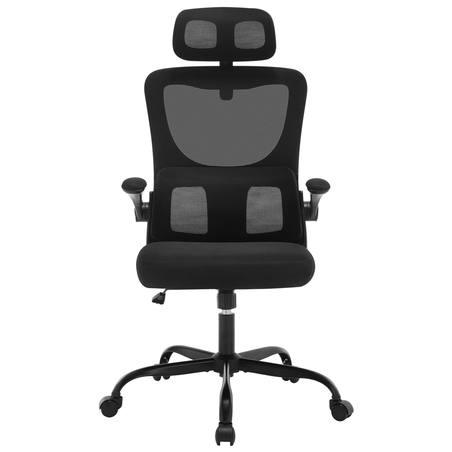 WOLTU Drehbarer Bürostuhl, ergonomischer Netz-Schreibtisch, Computerstuhl, höhenverstellbar, Schaukelfunktion, umkehrbare Armlehnen, Kopfstütze