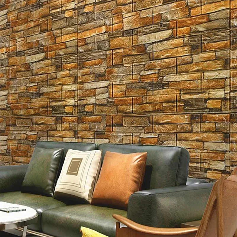 Self Adhesive PVC Waterproof Wallpaper For Home Decoration Peel and Stick 3D Foam Faux Brick Pattern Wall Stickers 70cmx2m