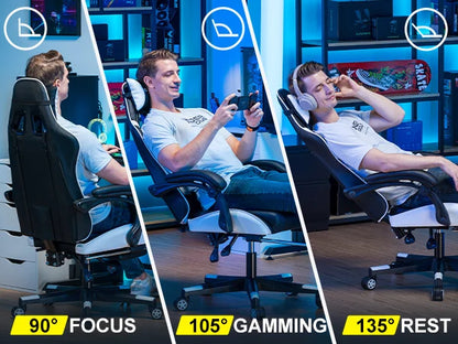 GTPLAYER Gaming Stuhl, Gamer Stuhl, Ergonomischer Bürostuhl mit Fußstütze Verstellbare Lenden und Kopfkissen, Gaming Chair