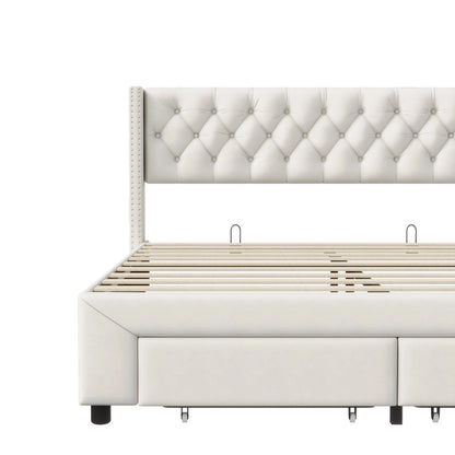 Rosahqnda Modernes Doppelbettgestell 140*190cm Stauraumbett 160-180*200cm mit LED&USB& Schubladen Jugendbett Gästebett Samtbeige