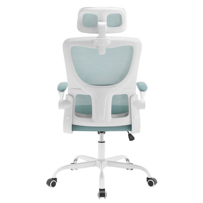 WOLTU Drehbarer Bürostuhl, ergonomischer Netz-Schreibtisch, Computerstuhl, höhenverstellbar, Schaukelfunktion, umkehrbare Armlehnen, Kopfstütze