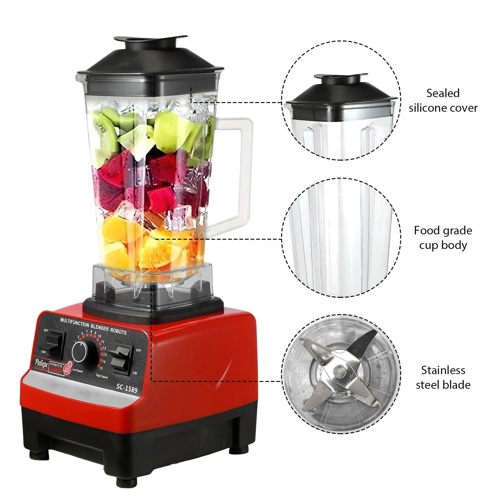 2 IN 1 Electric Blender 2000W High Power Heavy Duty Blender Food Processor Smoothie for Kitchen Juicer Durable Stationary Blende.