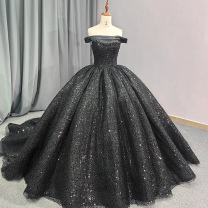 Jancember 6679 Black Off Shoulder Teenage Sequins Birthday Party Formal Quinceanera Dresses