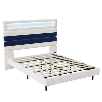 Rosahqnda Schwebebett 140*190cm Doppelbett Rahmen 160*200cm mit LED&USB Polsterbett Erwachsenenwohnung Jugendbett Samt