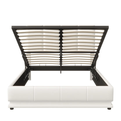 Rosahqnda Hydraulischer Doppelbettrahmen 140*190cm mit LED, Verstellbares Kopfteil, Stauraumbett 140*200cm, Polsterbett, PU