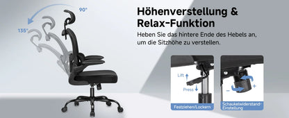 COMHOMA Bürostuhl Ergonomisch, Schreibtischstuhl mit 3D Kopfstütze und Lendenwirbelstütze, Integriertes Kleiderhaken-Design