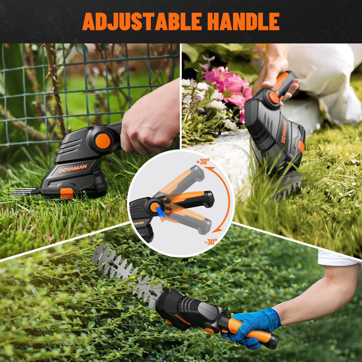 DOVAMANN 3-in-1 7,2 V Akku-Rasenschere mit Teleskopgriff, 2 Klingen (90/170 mm), zum Kanten und Gartenschneiden