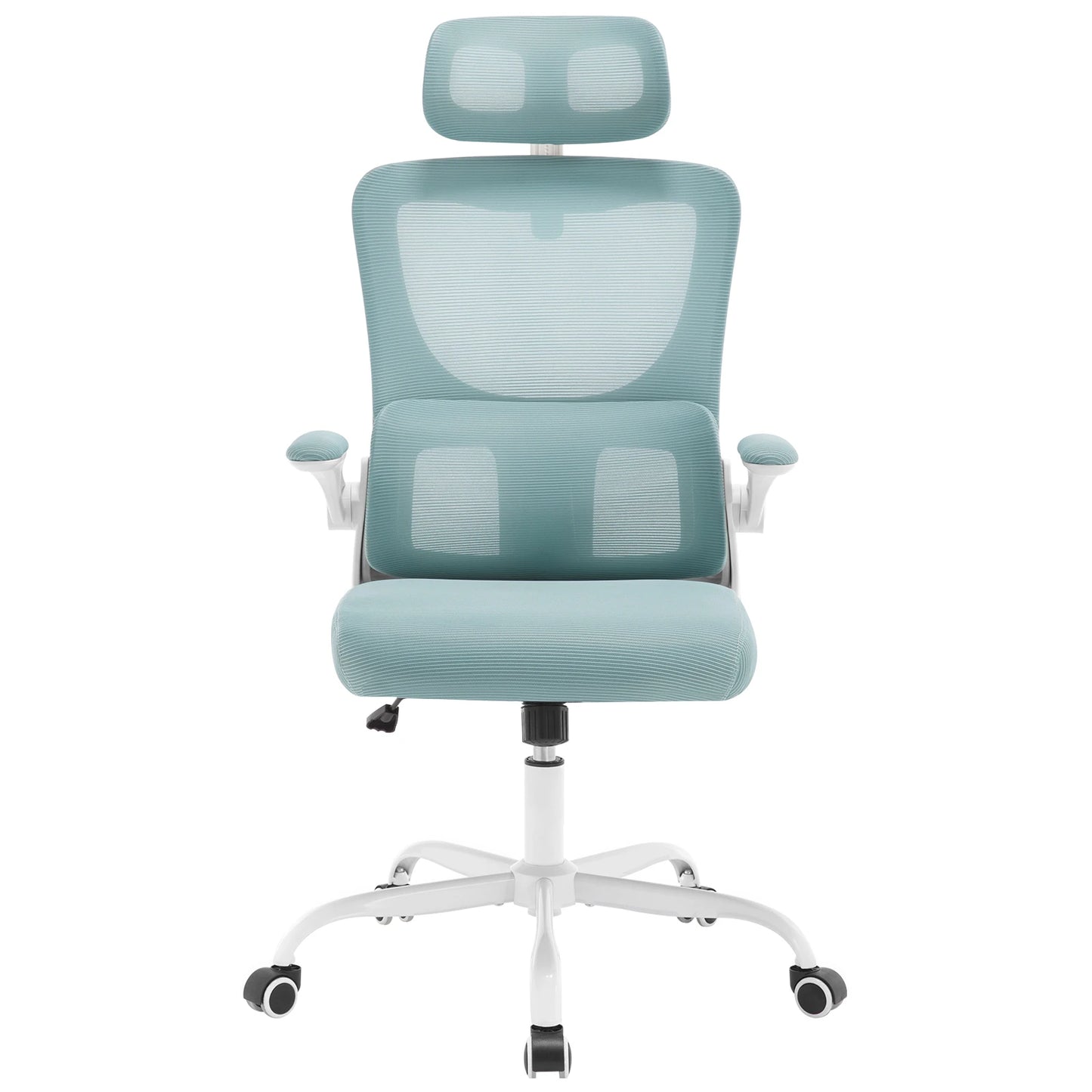 WOLTU Drehbarer Bürostuhl, ergonomischer Netz-Schreibtisch, Computerstuhl, höhenverstellbar, Schaukelfunktion, umkehrbare Armlehnen, Kopfstütze