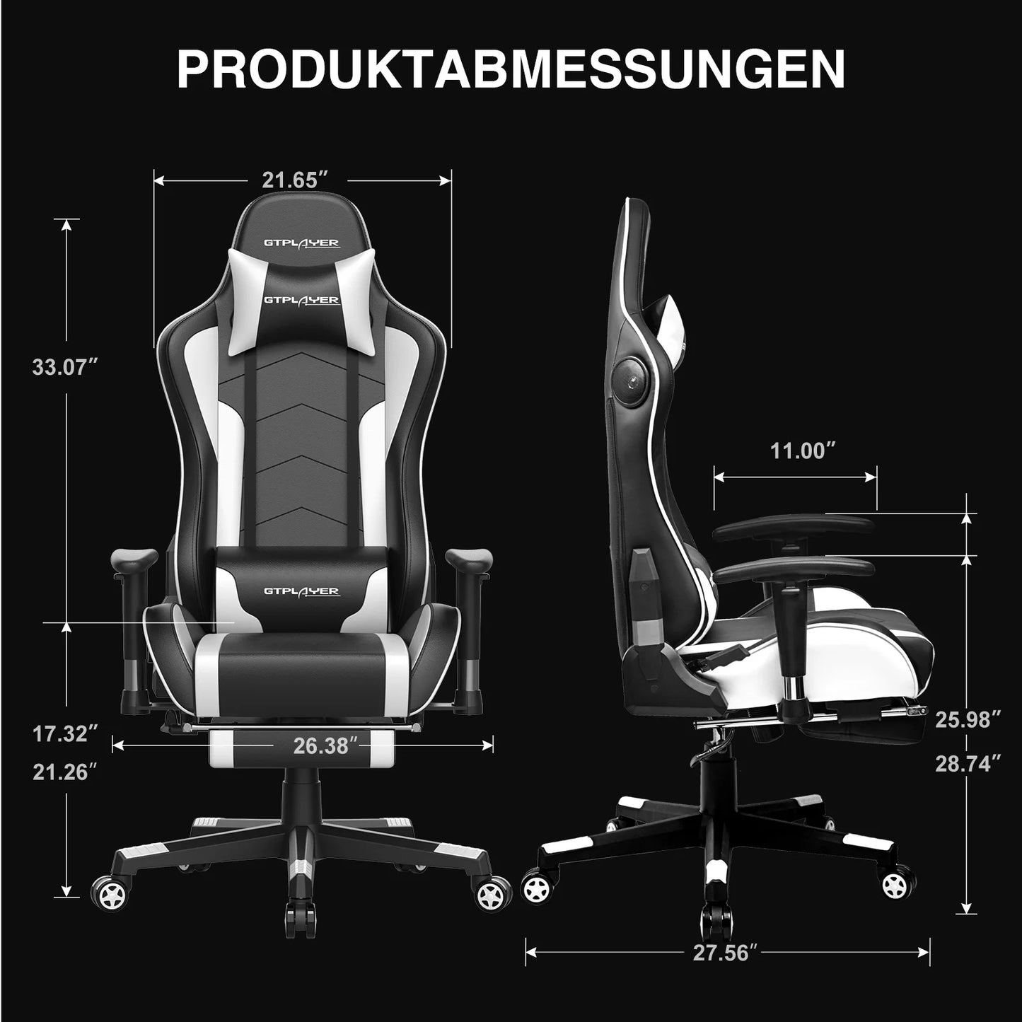 GTPLAYER Gaming Stuhl mit Fußstützen Bluetooth Lautsprecher Musik Stuhl Ergonomischer Computerstuhl Schreibtischstuhl