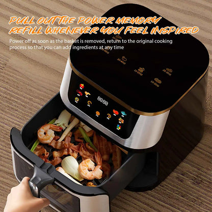 1400W 8L Air Fryer Stainless Steel Visible wide Capacity Electric Oven Touch glass Multifunctional Electric Fryer.