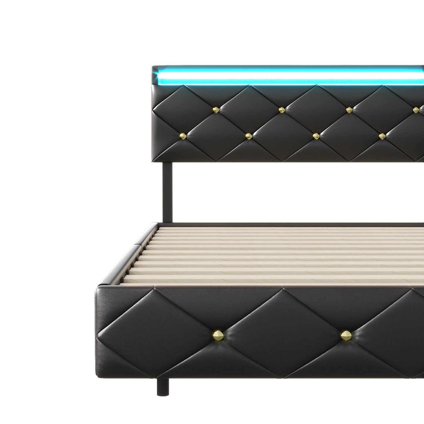 Rosahqnda Schwebebett 140-160*200cm LED USB verstellbares Kopfteil,Doppelpolsterbett Apartmentbett Jugendbett Gästebett,PU