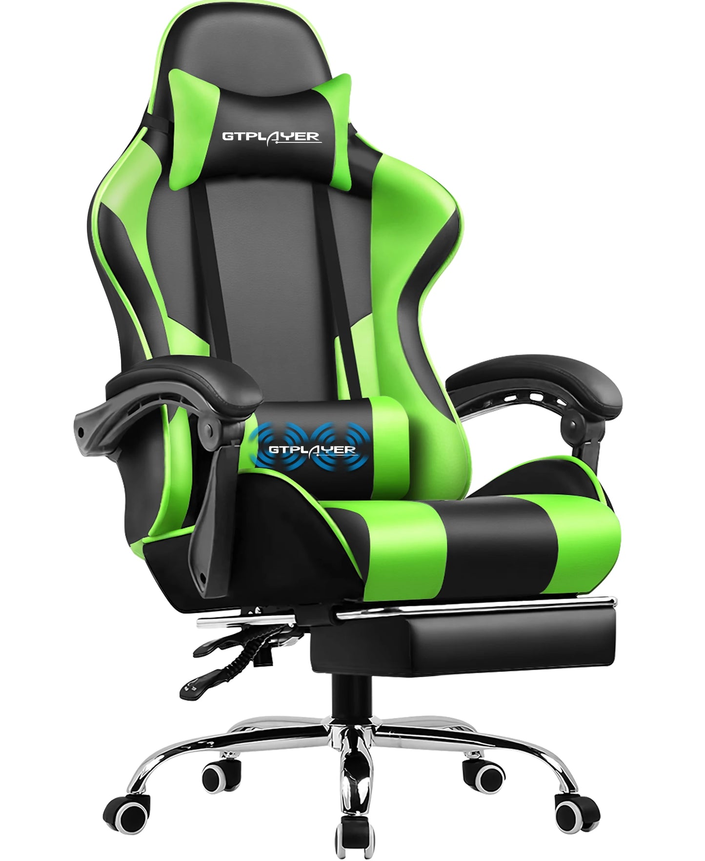 GTPLAYER Gaming Stuhl mit Massage, Ergonomischer Schreibtischstuhl mit Fußstütze, Kopfstütze, Drehstuhl für Büro und Gamer