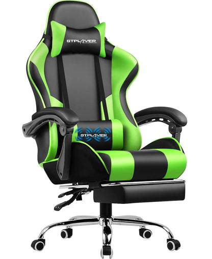 GTPLAYER Gaming Stuhl mit Massage, Ergonomischer Schreibtischstuhl mit Fußstütze, Kopfstütze, Drehstuhl für Büro und Gamer