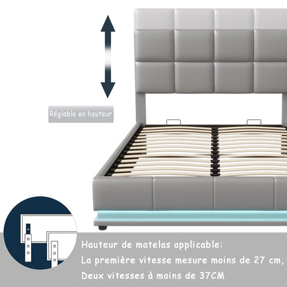 Rosahqnda Hydraulischer Doppelbettrahmen 140*190cm mit LED, Verstellbares Kopfteil, Stauraumbett 140*200cm, Polsterbett, PU