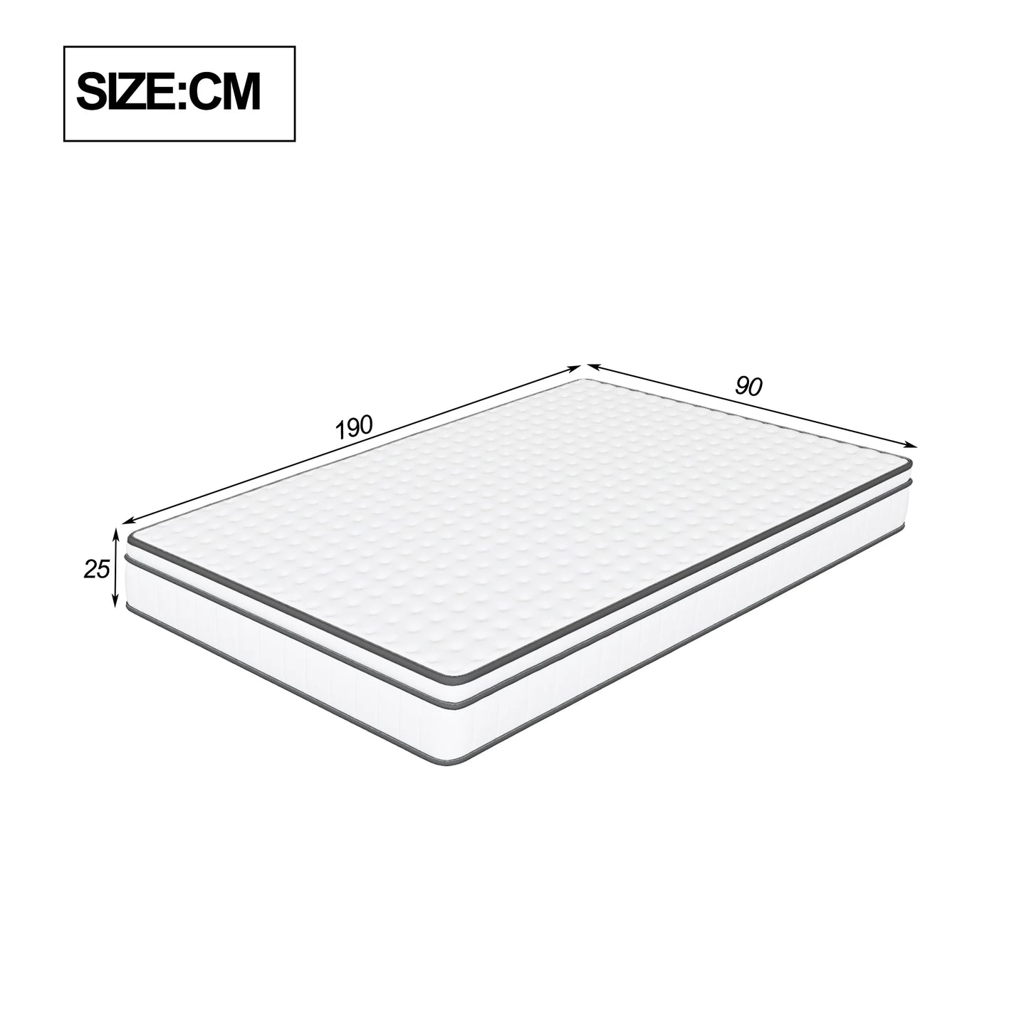 Mattress 140x190cm,Height 25cm, Pocket Spring Mattress with Comfort Foam, Mattress for Adults, Medium Hardness