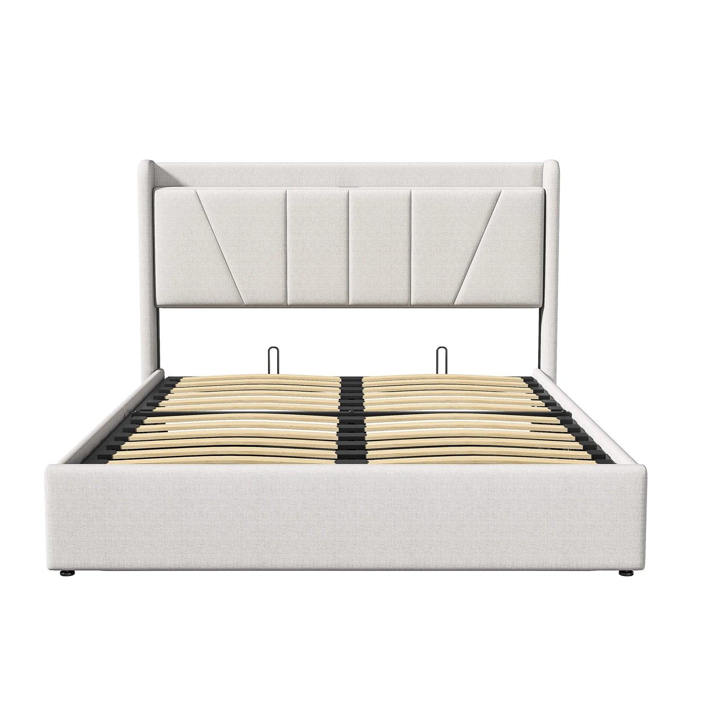 RosahqndaPolsterndes Doppelbett mit Stauraum unter dem Bett, LED-Kopfteil mit USB/Typ C, Bettgestell mit Stauraum und Lattenrost