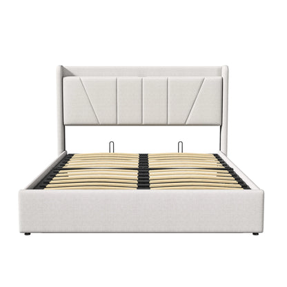 RosahqndaPolsterndes Doppelbett mit Stauraum unter dem Bett, LED-Kopfteil mit USB/Typ C, Bettgestell mit Stauraum und Lattenrost
