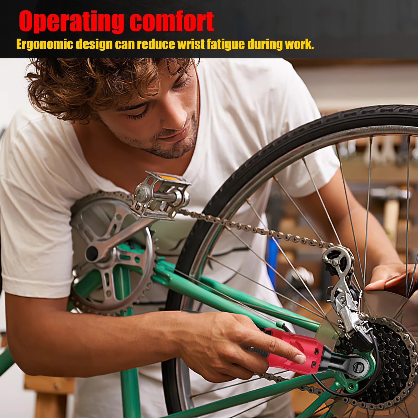 200 Nm kabelloser elektrischer Ratschenschlüsselsatz 90 °   3/8-Zoll-Winkelschlüssel mit 7-teiligem Steckschlüsselsatz, Ratschenwerkzeug mit 2 Lithiumbatterien