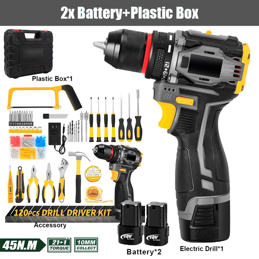 55N.M 10MM 23 + 1 Drehmoment Bürstenlosen Elektrischen Schlagbohrmaschine Metall Ratsche Chuck Akku-bohrschrauber Elektrische Schraubendreher DIY power Tools