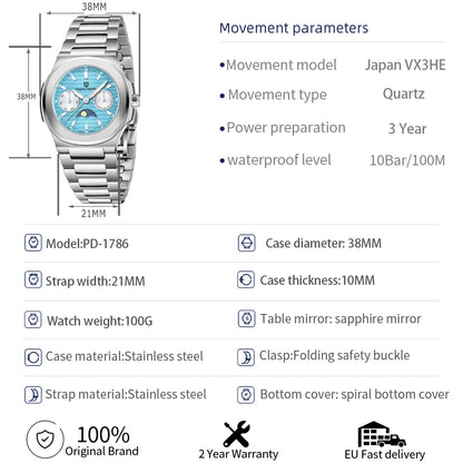 PAGANI DESIGN  Women's Watches Luxury Quartz Watch For Women Multifunctional Chronograph Moon Phase Automatic Date Ladies Watch