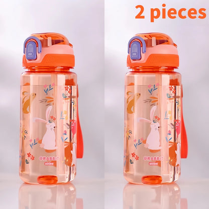 600ml Dinosaur Water Bottle For Kids Water Sippy Cup With Silicone Straw Leakproof Plastic Water Bottles Summer Kids Water Cup.