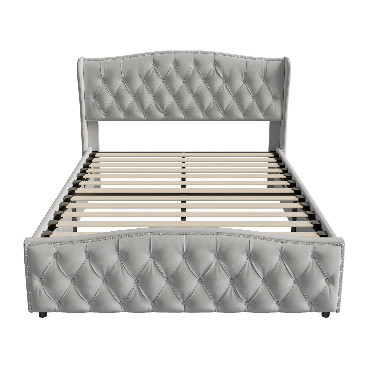 ROSAHQNDA Polsterbett, hydraulisches Bett im modernen Stil, 140/160 x 200 cm, graue Flanellniete. Doppelbett ohne Matratze