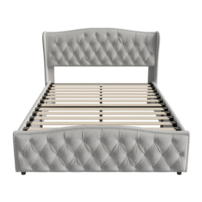 ROSAHQNDA Polsterbett, hydraulisches Bett im modernen Stil, 140/160 x 200 cm, graue Flanellniete. Doppelbett ohne Matratze