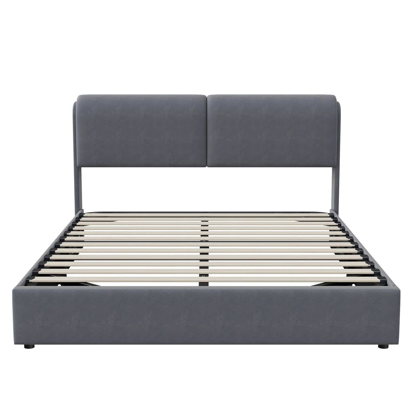 Comanlai Polsterbett, 160 x 200 cm, mit Lattenrost und Stauraum, hydraulisches LED-Bett mit Stauraum, ohne Matratze, Samt, Grau