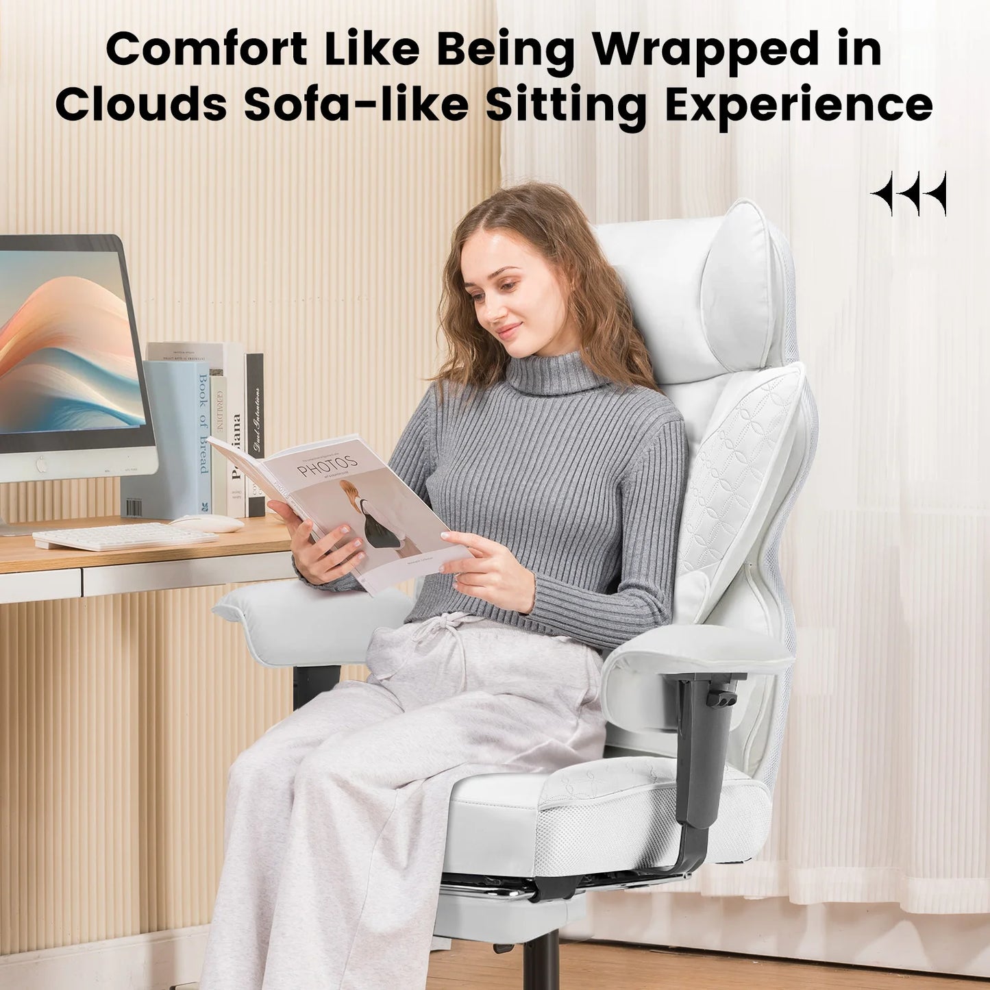 COMHOMA Gaming Stuhl, ergonomischer Bürostuhl, Schreibtischstuhl mit verstellbare Armlehnen, Taschenfederkern-Lendenwirbelstütze