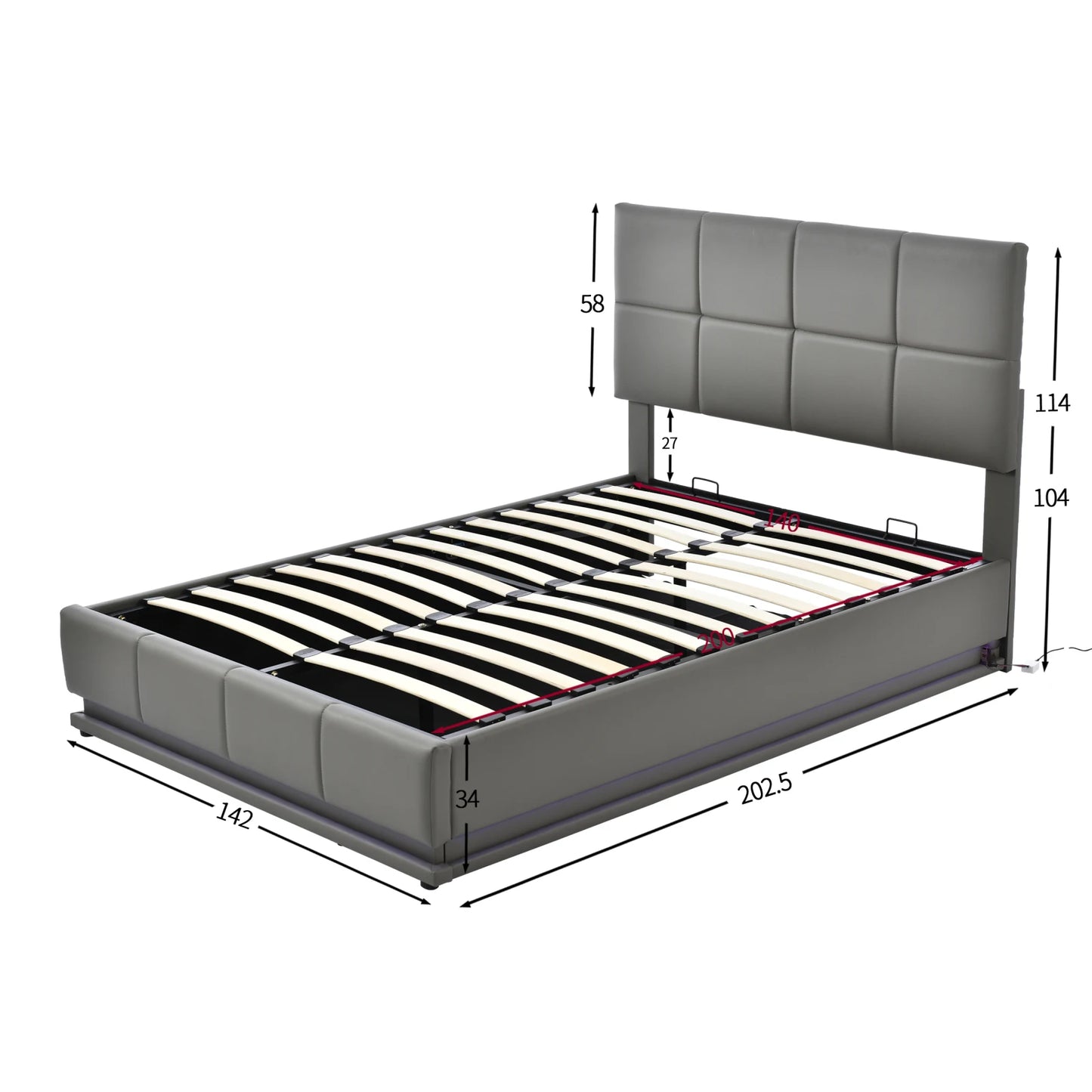 ROSAHQNDA Gepolstertes Bett mit Stauraum, 140 x 200 cm Bettgestell mit Kopfteil aus PU-Paneel, modernes Doppelbett, ohne Matratze