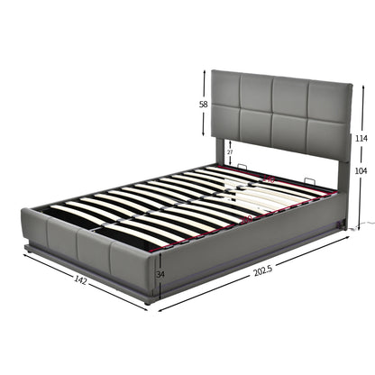 ROSAHQNDA Gepolstertes Bett mit Stauraum, 140 x 200 cm Bettgestell mit Kopfteil aus PU-Paneel, modernes Doppelbett, ohne Matratze