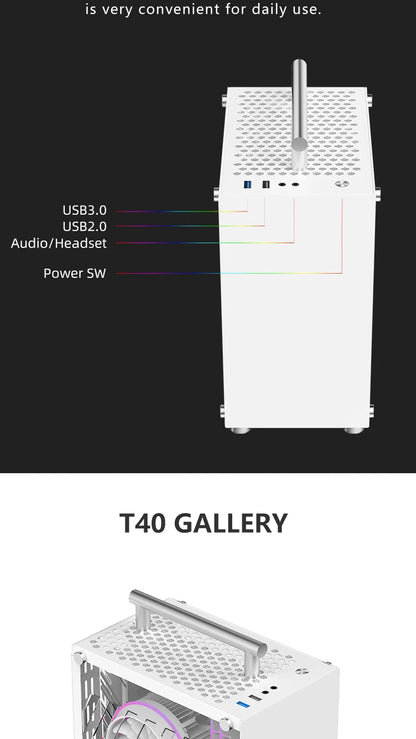 METALFISH T40 Mini ITX Black Case 7L Gaming Computer Chassis Compact transparent PC Support SFX PSU/70mm Cooler With Handle.
