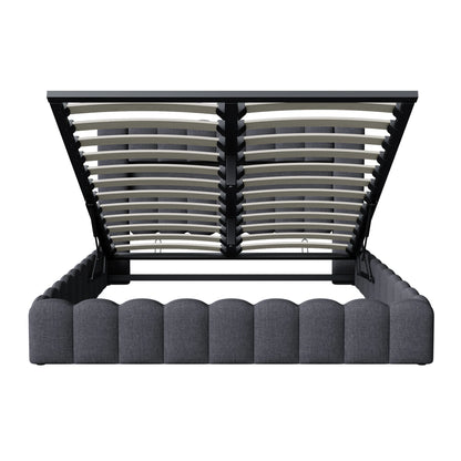 Rosahqnda Upholstered Bed 140x200cm,Storage Bed with LED and USB Charging,for Adults,Teen Bedrooms,Gray, Beige,Linen