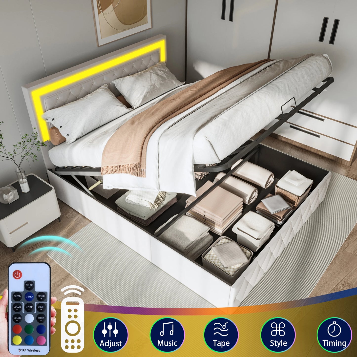 Rosahqnda Modernes Polsterbett, Doppelbett, Bettkasten mit großem Stauraum,stylischer Samt, beige/schwarz, ohne Matratze