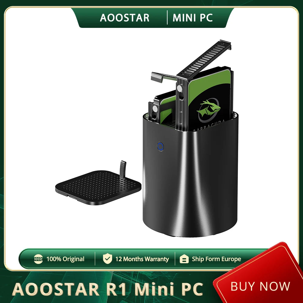 AOOSTAR R1 Mini PC NAS Router, Intel N150 4 Cores Max 3.6GHz, 16GB RAM 512GB SSD, HDMI+Type-C Triple 4K Display, WiFi 6 2*USB3.0.