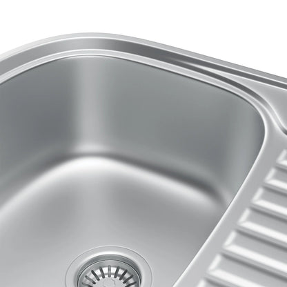 60 x 49 cm Ovales Spülbecken aus Edelstahl mit Abtropffläche – Einbauspüle, reversibel, modernes Design mit einem Becken