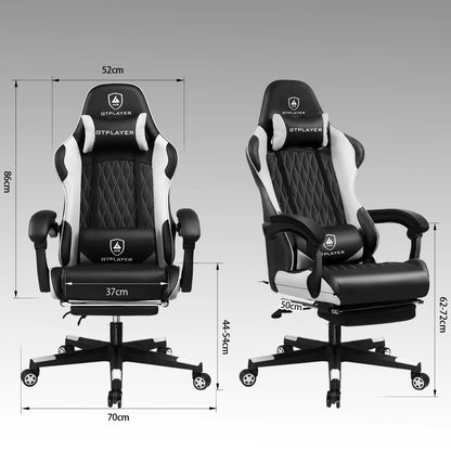 GTPLAYER Gaming Stuhl, Gamer Stuhl, Ergonomischer Bürostuhl mit Fußstütze Verstellbare Lenden und Kopfkissen, Gaming Chair