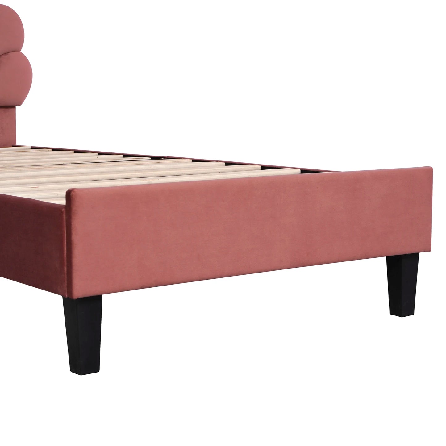 Rosahqnda Kinderbett Einzelbett Polsterbett 90x200cm, Blumenförmiges Kopfteil und Lattenrost,Samtstoff,Mädchenbett,Ohne Matratze