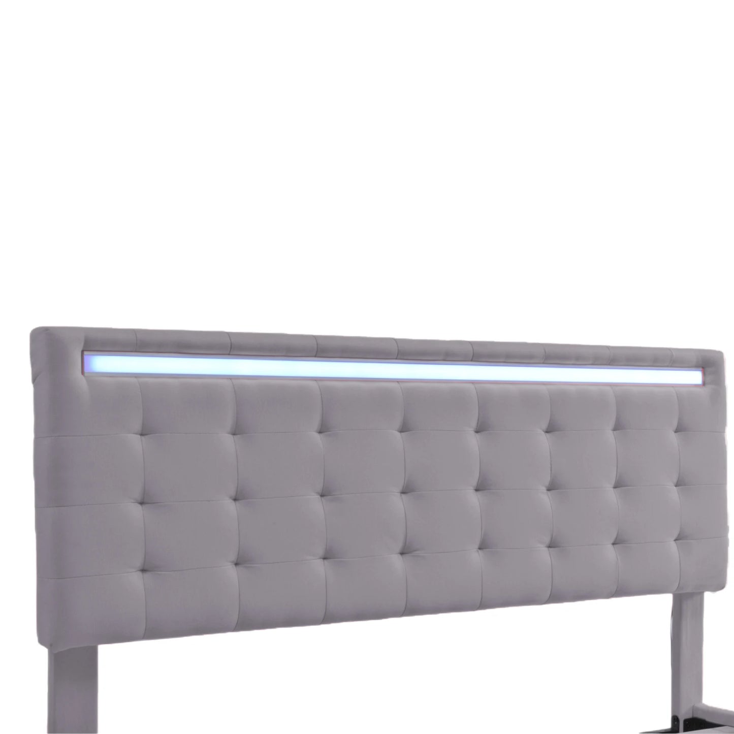 Rosahqnda Polsterbett 140/160x200cm, Doppelbett mit LED, 2 USB, schwebender Bettrahmen, Holzlattenrost, graues Leinen